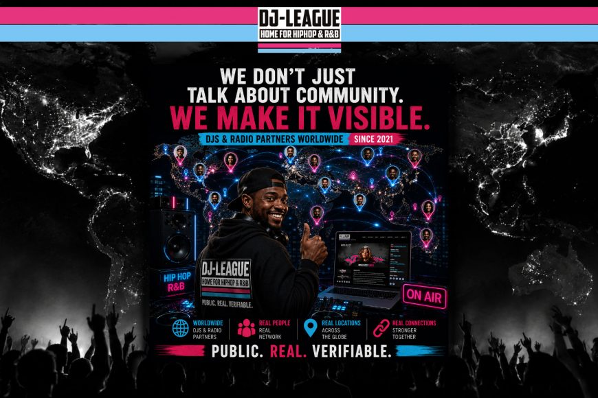 DJ-League World Map showing DJs and radio partners across the global music network